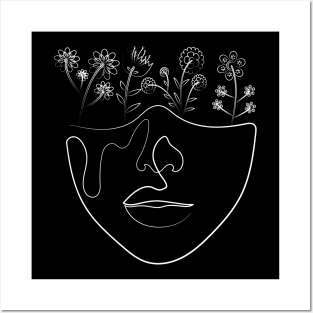 Flowers Face | One Line Drawing | One Line Art | Minimal | Minimalist Posters and Art